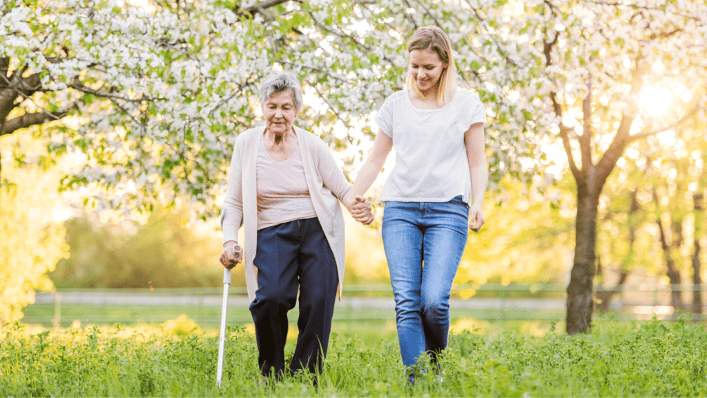 Carer walking with service user